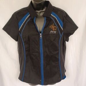 Harley Davidson 115 years embroidered eagle zip front v-neck short sleeve shirt